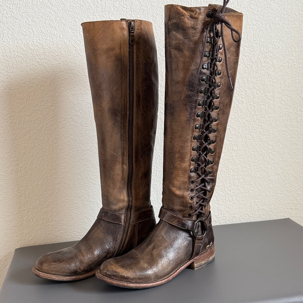 Bed Stu Distressed Tall Lace-Up Riding Boots in Distressed Brown - Picture 5 of 11